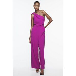 Zara Long Asymetrical Jumpsuit Women Size XS NWT Wideleg Sleeveless One Shoulder